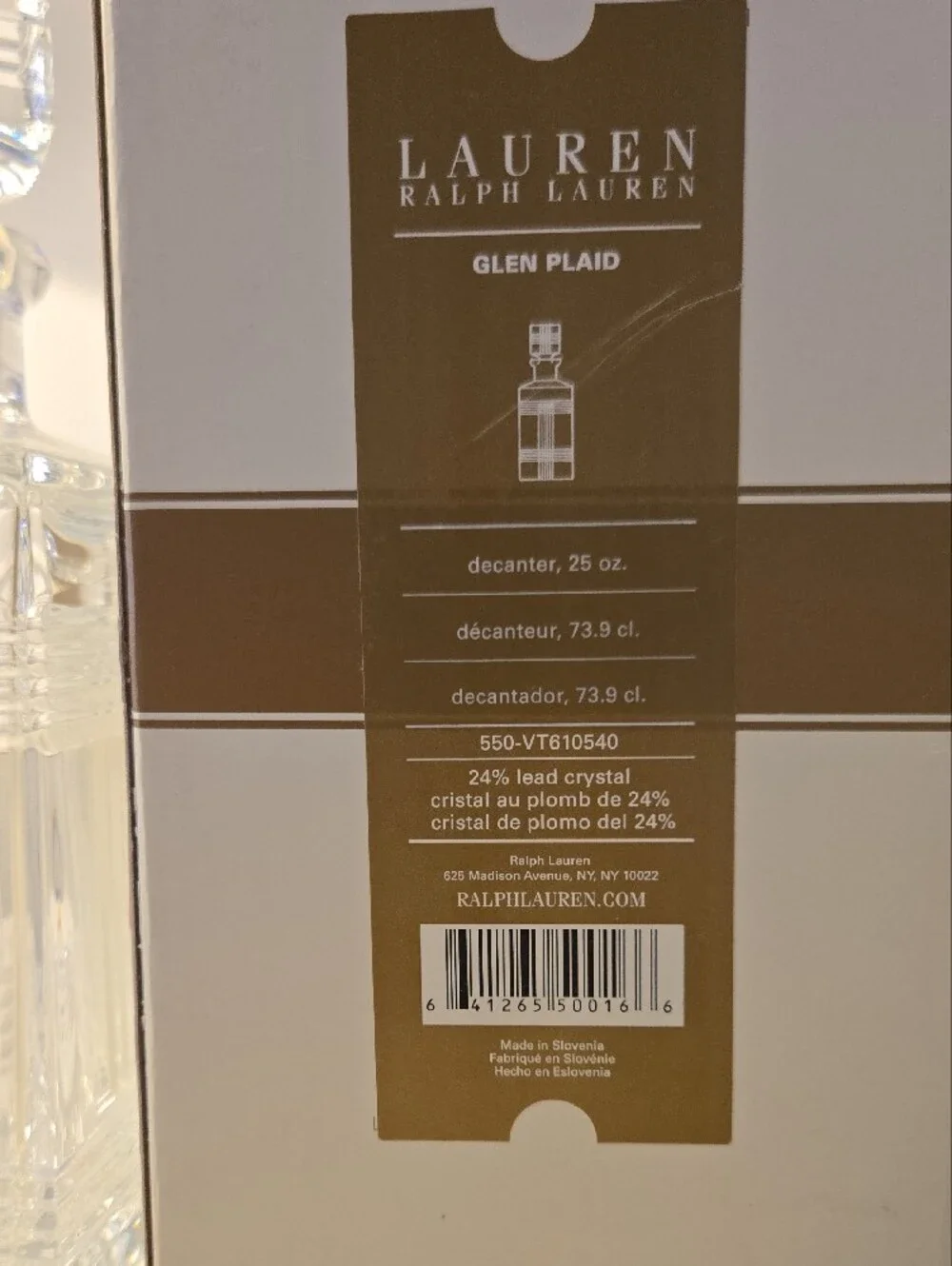 Lauren Ralph Lauren Glen Plaid Clear Crystal Decanter